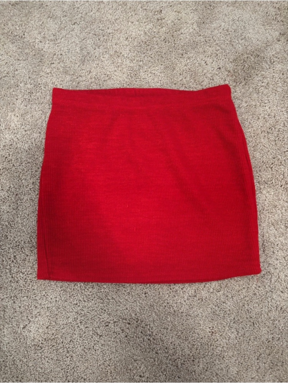 Red Ribbed Knit Mini Skirt